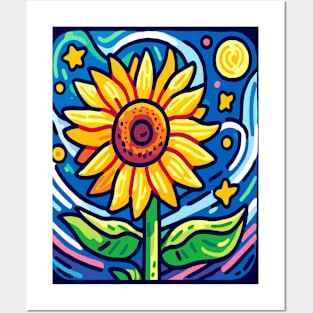 Starry Night Sunflower Elegance Posters and Art